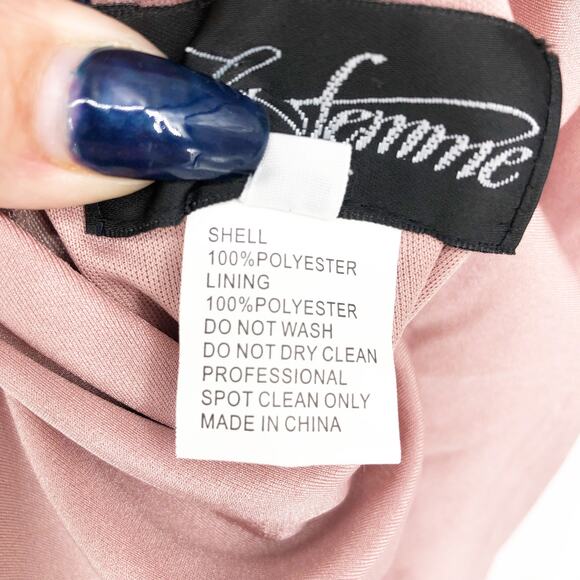 LA FEMME 29848 Jersey Long Gown 2 Pink Mauve Faux Wrap V Neck Prom Dress NWT - Picture 15 of 16